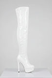 Women's White Patent Thigh High Over The Knee Stiletto Boots Zip 14777