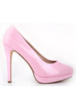 Women's Pink Patent Round Toe High Heel Court Shoes