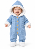 Baby Hooded Knitted Romper with Fleece Lining