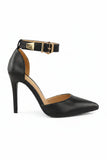 Pointy Toe Stiletto ankle strape court shoes Black Matte 221