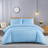 3 Piece Satin Stripe Duvet Cover Set with Pillowcases – Soft Breathable Hotel Style Bedding