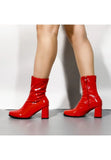 Women’s Go Go Boots Mid Calf Block Heel Zipper ankle Boot-Red Patent G-732