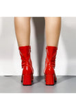 Women’s Go Go Boots Mid Calf Block Heel Zipper ankle Boot-Red Patent G-732