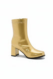 Women's Gold Patent Mid Calf GoGo Boots Block Heel Zip Ankle Boot G-732