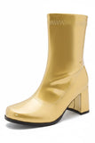 Women's Gold Patent Mid Calf GoGo Boots Block Heel Zip Ankle Boot G-732