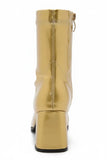 Women's Gold Patent Mid Calf GoGo Boots Block Heel Zip Ankle Boot G-732