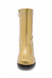 Women's Gold Patent Mid Calf GoGo Boots Block Heel Zip Ankle Boot G-732