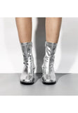 Women’s Go Go Boots Mid Calf Block Heel Zipper ankle Boot-Silver Patent G-732