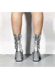 Women’s Go Go Boots Mid Calf Block Heel Zipper ankle Boot-Silver Patent G-732