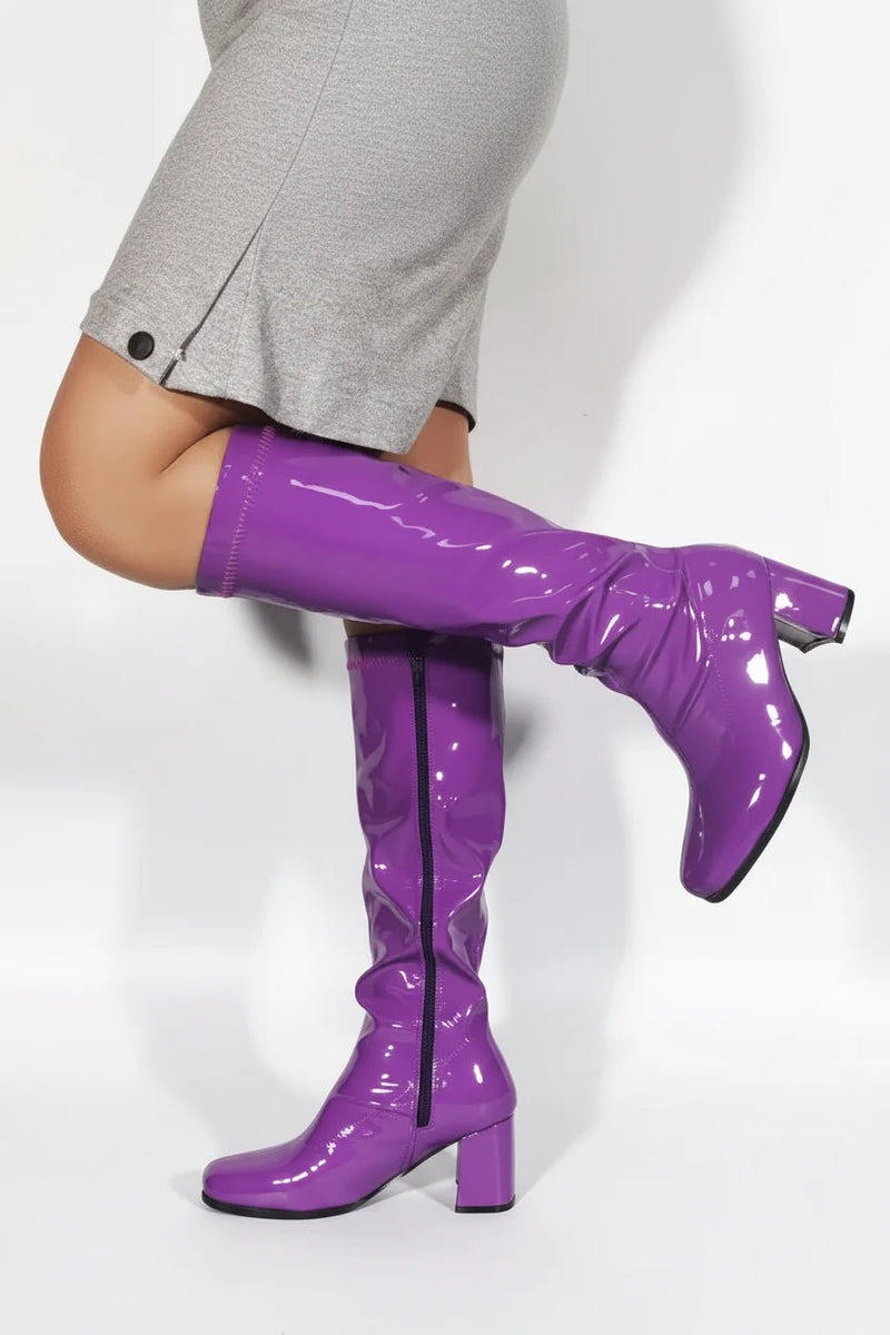 Ladies Women Fancy Dress Party GO GO Boots 1960s & 1970s Purple Patent G-733