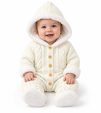 Baby Hooded Knitted Romper with Fleece Lining