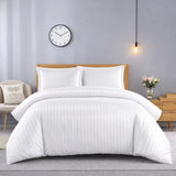 3 Piece Satin Stripe Duvet Cover Set with Pillowcases – Soft Breathable Hotel Style Bedding
