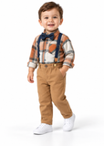 Boys Plaid Shirt and Suspender Trousers Set with Bow Tie