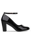Black Ankle Strap Block Heel Court Shoes– G-1829
