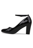 Black Ankle Strap Block Heel Court Shoes– G-1829