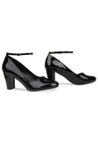 Black Ankle Strap Block Heel Court Shoes– G-1829