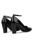Black Ankle Strap Block Heel Court Shoes– G-1829
