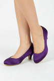 Women Round Toe Kitten Heel Shoes Purple Satin G-20