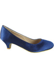 Women Round Toe Kitten Heel Shoes Navy Satin G-20