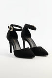 Women's Black Suede Ankle Strap Stiletto Court Shoes Pointed Toe 221