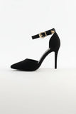 Women's Black Suede Ankle Strap Stiletto Court Shoes Pointed Toe 221