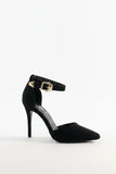 Women's Black Suede Ankle Strap Stiletto Court Shoes Pointed Toe 221