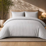 Luxury 4pc Satin Stripe Duvet Cover Set with Fitted Sheet – Soft Hotel Quality Bedding