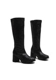 Women's Black Glitter GoGo Boots Knee High Block Heel Retro Fancy Dress 1960s 1970s