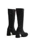 Women's Black Glitter GoGo Boots Knee High Block Heel Retro Fancy Dress 1960s 1970s