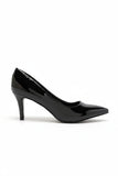 Womens Mid Heels Pointed Toe Party Court Shoes- Black Patent G-923-7