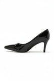 Womens Mid Heels Pointed Toe Party Court Shoes- Black Patent G-923-7