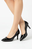 Womens Mid Heels Pointed Toe Party Court Shoes- Black Patent G-923-7