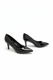 Womens Mid Heels Pointed Toe Party Court Shoes- Black Patent G-923-7