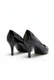 Womens Mid Heels Pointed Toe Party Court Shoes- Black Patent G-923-7