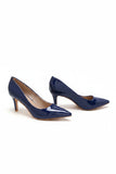 Womens Mid Heels Pointed Toe Party Court Shoes- Navy Patent G-923-6