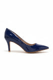 Womens Mid Heels Pointed Toe Party Court Shoes- Navy Patent G-923-6