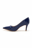 Womens Mid Heels Pointed Toe Party Court Shoes- Navy Patent G-923-6