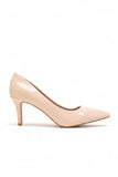 Womens Mid Heels Pointed Toe Party Court Shoes- Nude Patent G-923-4