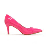 Womens Mid Heels Pointed Toe Party Court Shoes- Hot Pink Patent G-923-3