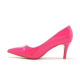 Womens Mid Heels Pointed Toe Party Court Shoes- Hot Pink Patent G-923-3