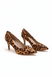 Womens Mid Heels Pointed Toe Party Court Shoes- Leopard Suede G-923-2