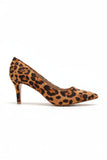 Womens Mid Heels Pointed Toe Party Court Shoes- Leopard Suede G-923-2