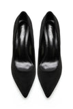 Womens Mid Heels Pointed Toe Party Court Shoes- Black Suede G-923-1