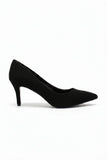 Womens Mid Heels Pointed Toe Party Court Shoes- Black Suede G-923-1