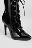 Women's Black Knee High Stiletto Boots Side Zip 5 Buckle Pointed Toe G-12054