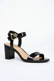 Women's Black Patent Ankle Strap Block Heel Sandals Open Toe Buckle 1840
