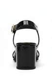 Women's Black Patent Ankle Strap Block Heel Sandals Open Toe Buckle 1840