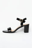 Women's Black Patent Ankle Strap Block Heel Sandals Open Toe Buckle 1840
