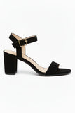 Women's Black Suede Ankle Strap Block Heel Sandals Open Toe Buckle 1840