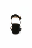Women's Black Suede Ankle Strap Block Heel Sandals Open Toe Buckle 1840